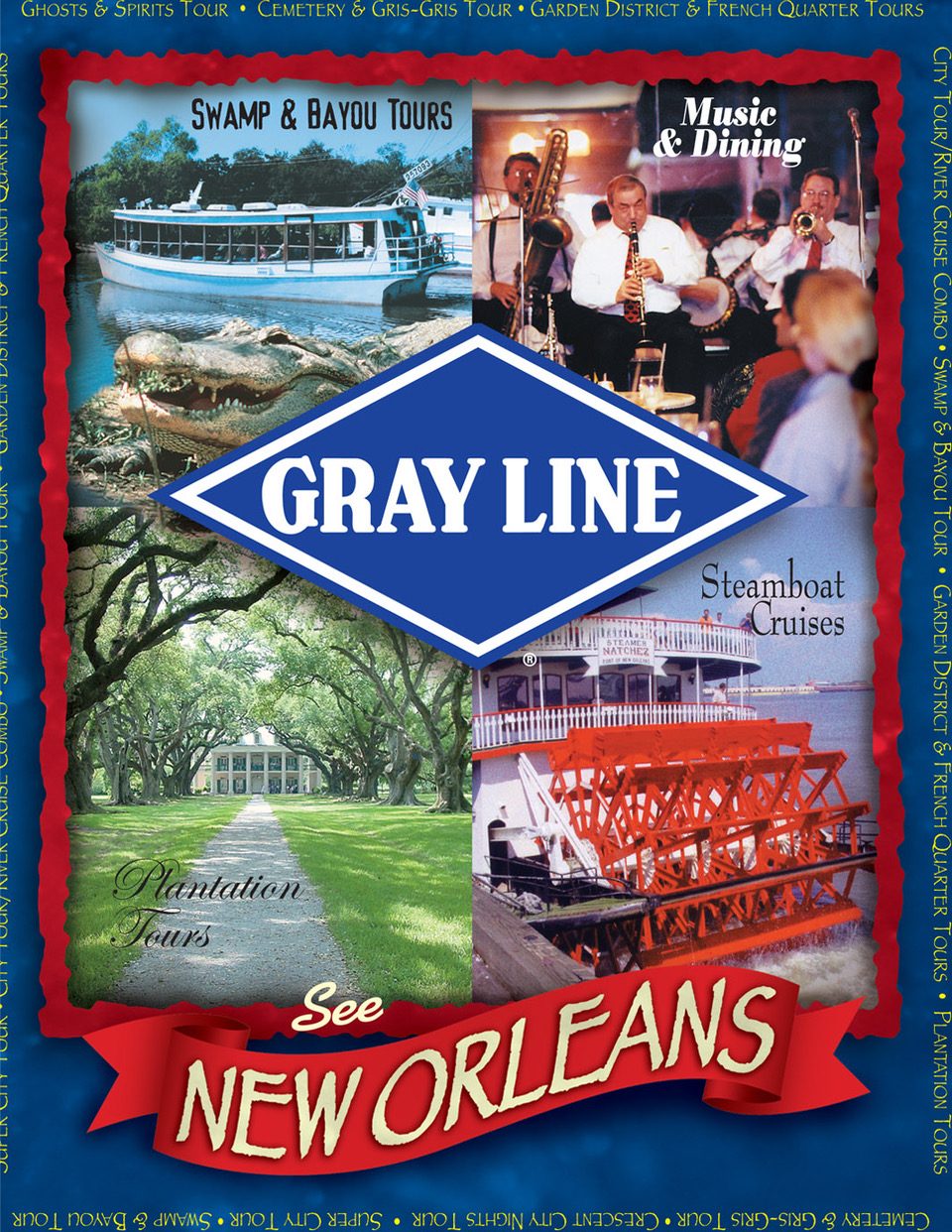 Gray Line New Orleans swamp, steamboat and city tours ad